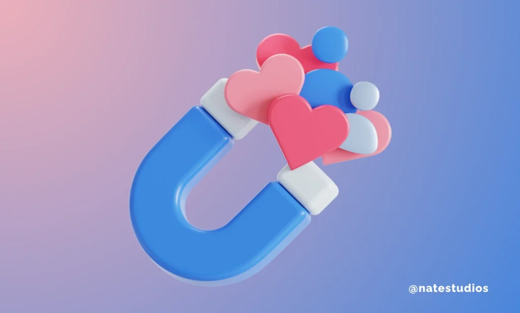 Cover article hooks magnétique - Aimant 3D qui attire des coeurs.