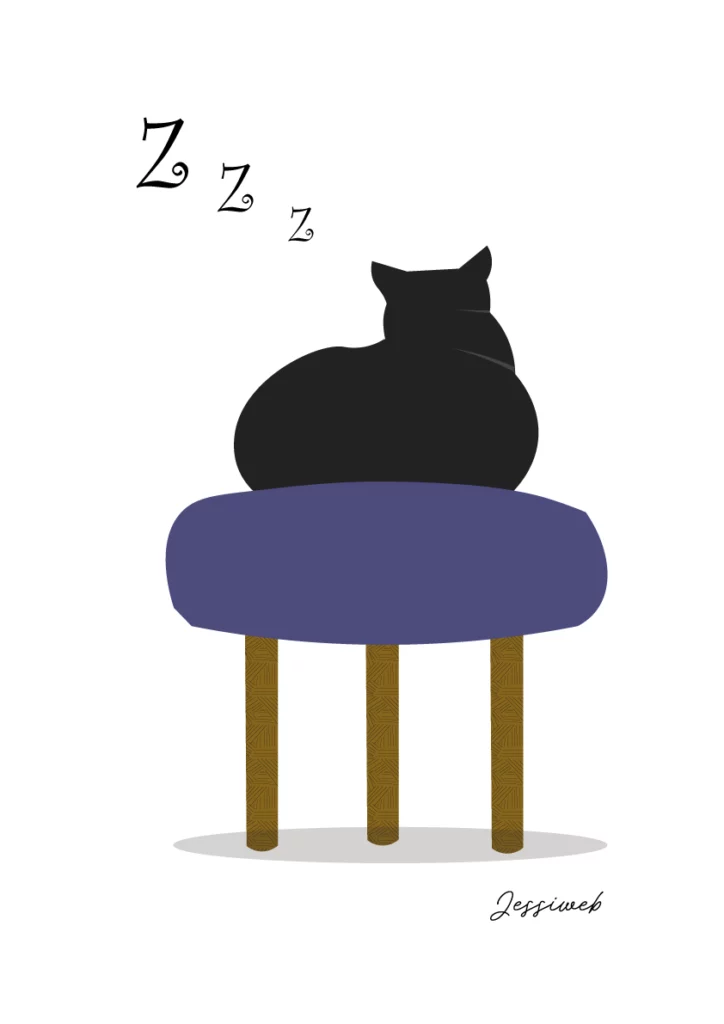 Illustration de chat dormant sur un tabouret.